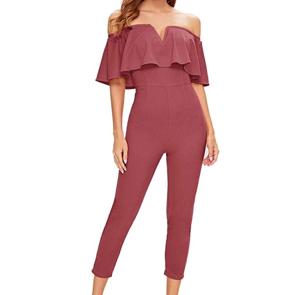 Off Shoulder Ruffle Jumpsuit - Picture 2 of 2